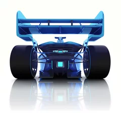 Poster blue 3D formula car back view with floor reflection © LeArchitecto
