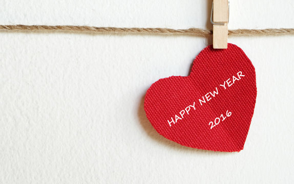 Red fabric heart with happy new year 2016 word 