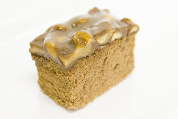 Toffee cake isolated on white background.