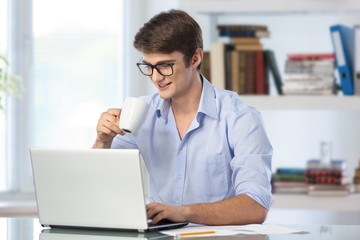 Laptop, handsome, shirt.