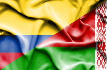 Waving flag of Belarus and Columbia