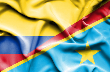 Waving flag of Congo Democratic Republic and Columbia