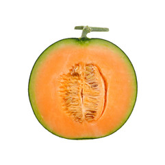 Ripe cantaloupe melon on white background