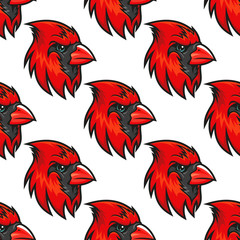 Cartoon cardinal birds seamless pattern