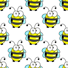 Cartoon bee with tiny wings seamless pattern