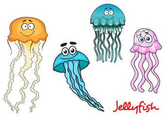 Obraz premium Blue, yellow and pink jellyfishes characters