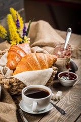Croissant, meal, table.