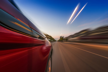 Fototapeta na wymiar car on the road wiht motion blur background.