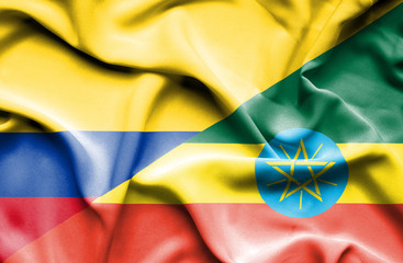 Waving flag of Ethiopia and Columbia