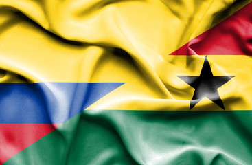 Waving flag of Ghana and Columbia