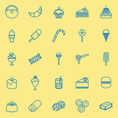 Dessert line icons on yellow background