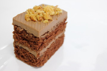  Chocolate sponge cakes on white plate.