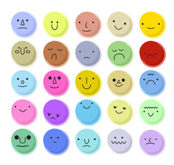 Vector cartoon circle set of emoticons. Vector illustration.