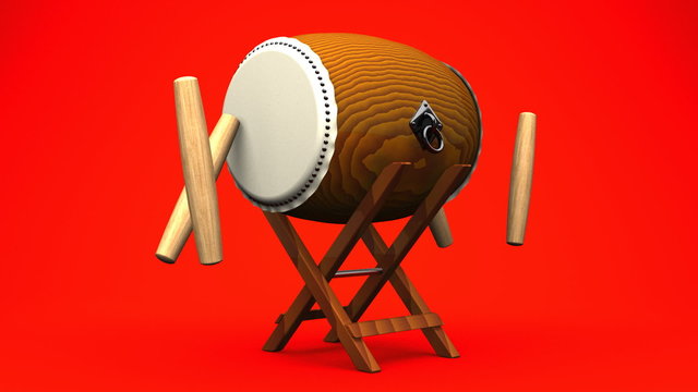 Loopable Asian Drum And Sticks On Red Background