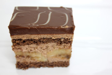  Chocolate sponge cakes on white plate.