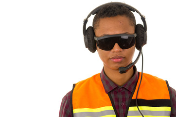 Hispanic industry worker headset