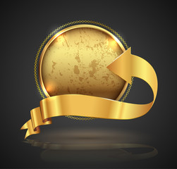 Gold badge. Vector illustration.