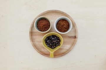 Coffee selections on wooden plate