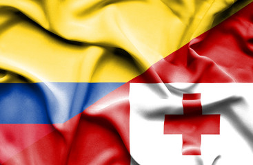 Waving flag of Tonga and Columbia