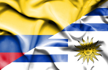 Fototapeta premium Waving flag of Uruguay and Columbia