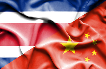 Waving flag of China and Costa Rica