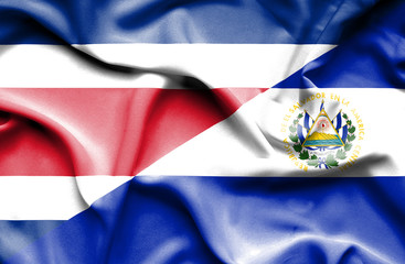 Waving flag of El Salvador and Costa Rica