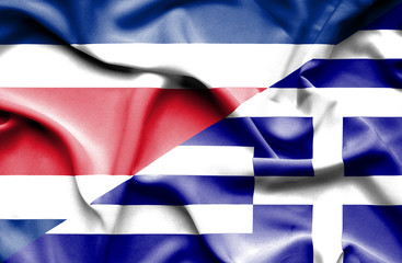 Waving flag of Greece and Costa Rica
