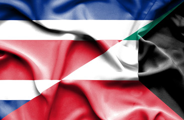 Waving flag of Kuwait and Costa Rica