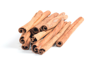 Cinnamon sticks on white background
