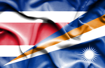 Waving flag of Marshall Islands and Costa Rica