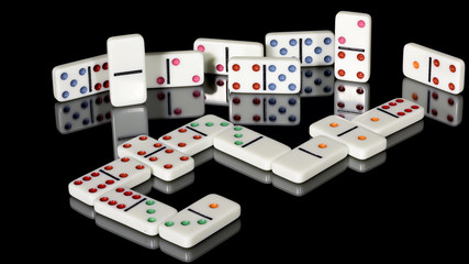 Popular game of Dominos on a reflective table