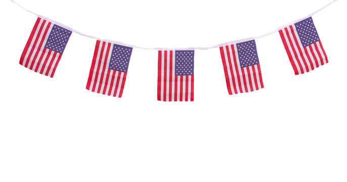 USA flags hanging proudly for July 4 Independence Day