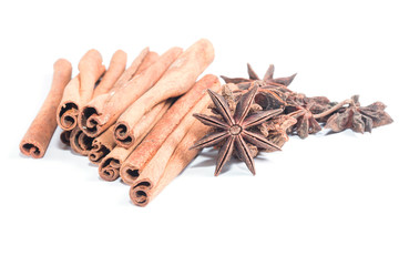 star anise and cinnamon isolated on white background

