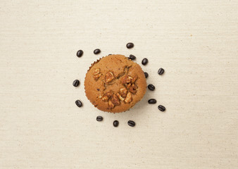 Coffee raisin muffin and coffee beans design background