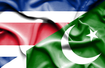 Waving flag of Pakistan and Costa Rica
