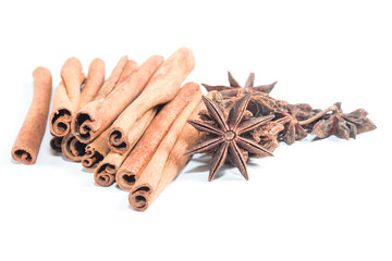 star anise and cinnamon isolated on white background

