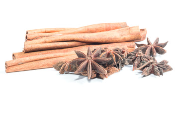 star anise and cinnamon isolated on white background
