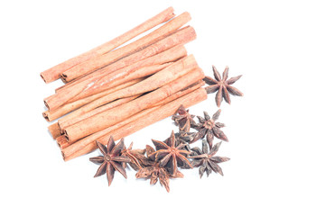 star anise and cinnamon isolated on white background
