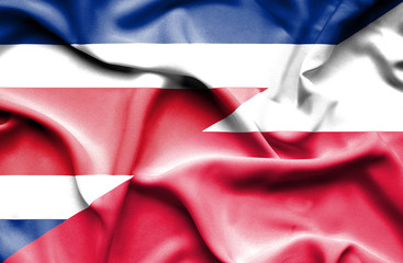 Waving flag of Poland and Costa Rica