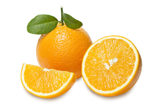 Orange with slices  isolated on white background. Clipping path.