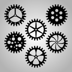 Set of cogwheels, pinions and gears.