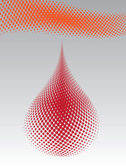 Red halftone effect watter drop with halftone wave abstract