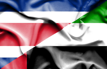 Waving flag of United Arab Emirates and Costa Rica