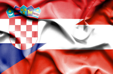 Waving flag of Austria and Croatia
