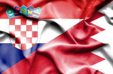 Waving flag of Bahrain and Croatia