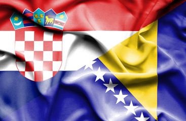 Waving flag of Bosnia and Herzegovina and Croatia