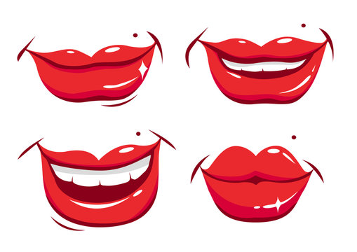 Vector set of smiling female lips. Vector illustration