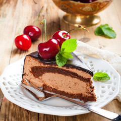Slice of delicious chocolate mousse cake
