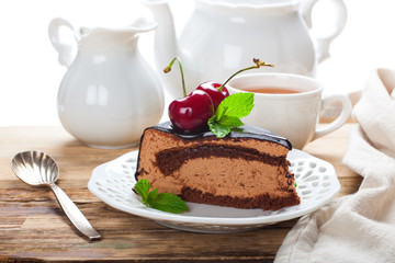 Piece of delicious chocolate mousse cake