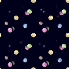 Seamless abstract planets pattern on black